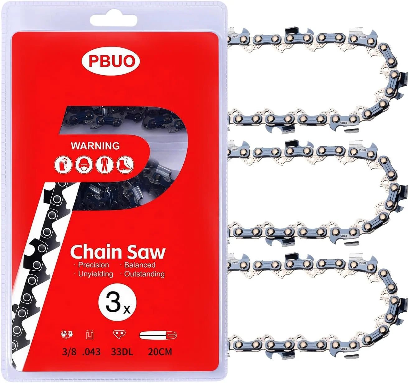 Special PBUO 16 Inch Chainsaw Chain Replacement, 3/8 LP Pitch .050 Gauge 56 Drive Links, Fits Poulan 400E, Semi-Chisel Low-Kickback Design, 3 Pack - Image 3