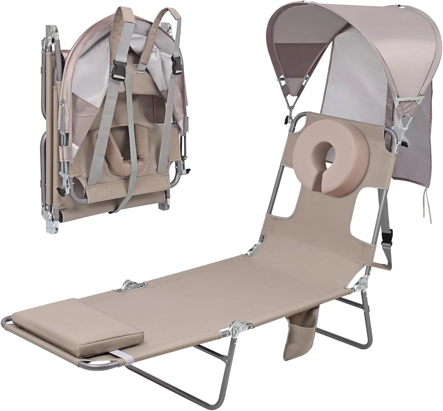 Special Beach Tanning Lounge Chair with Canopy Shade Face Hole Padded Adjustable Washable, 6 Position Layout Chair - Image 10