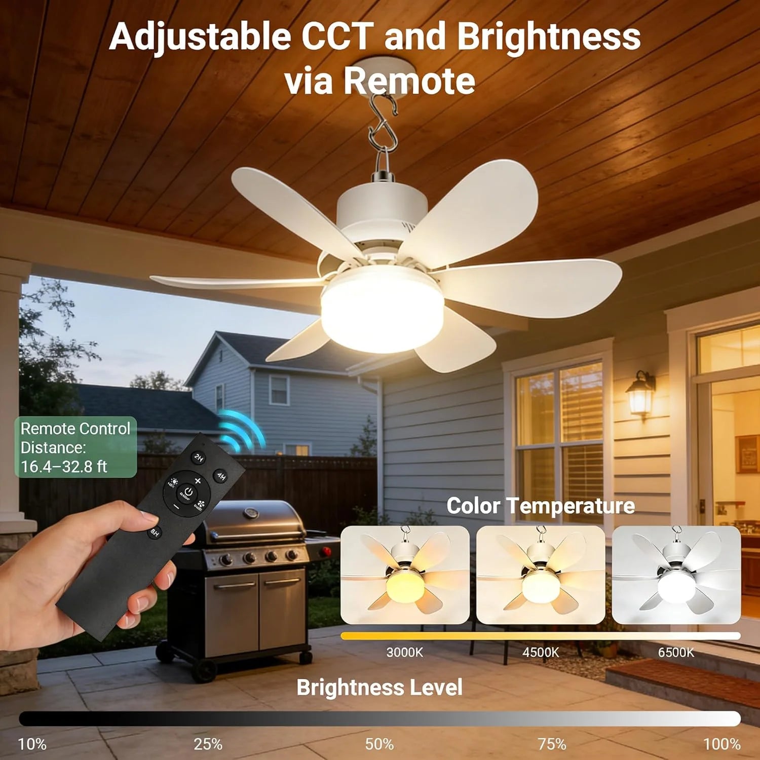 Special Fan for Gazebo with Light, 18000mAh Rechargeable Solar Powered Patio Ceiling Fan with Remote - Image 3