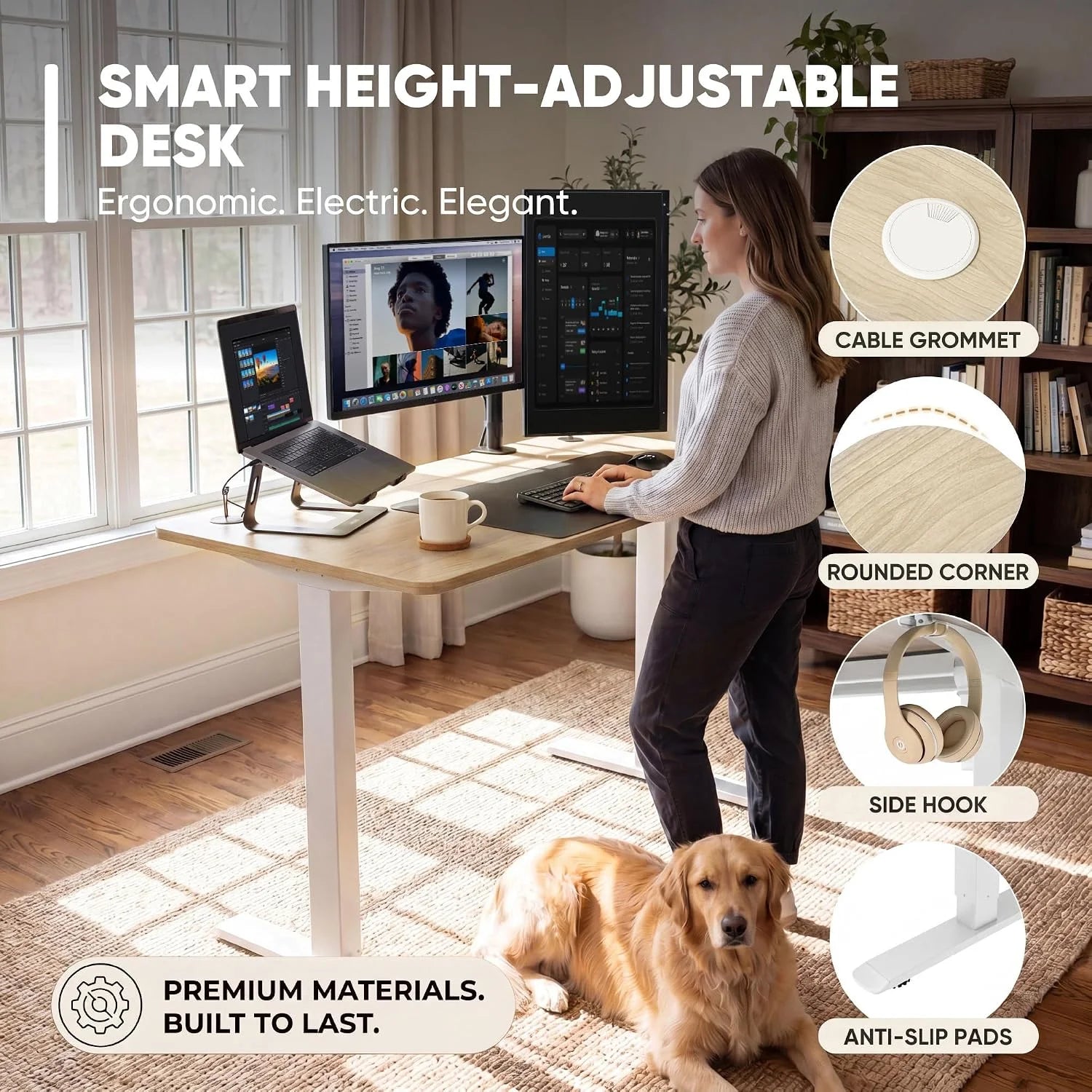 Special 55 x 24 Inches Electric Height Adjustable Standing Desk Large Sit Stand Up Desk Home Office Computer Desk Memory - Image 32