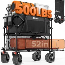 Special Sekey Double Decker Wagon, 500LBS Heavy Duty Collapsible Utility Cart with 400L Capacity & Extended Lower Shelf