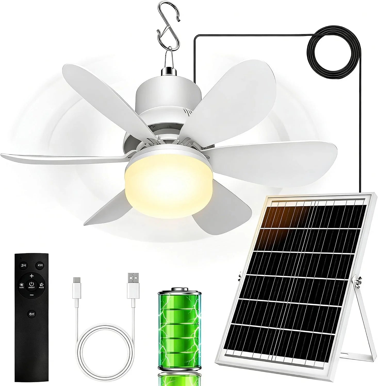 Special Fan for Gazebo with Light, 18000mAh Rechargeable Solar Powered Patio Ceiling Fan with Remote