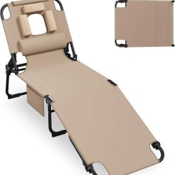 Alternative view of Special 400lbs Tanning Chair with Face Hole, 5-Position Folding Chaise Lounge Chair with Side Pockets