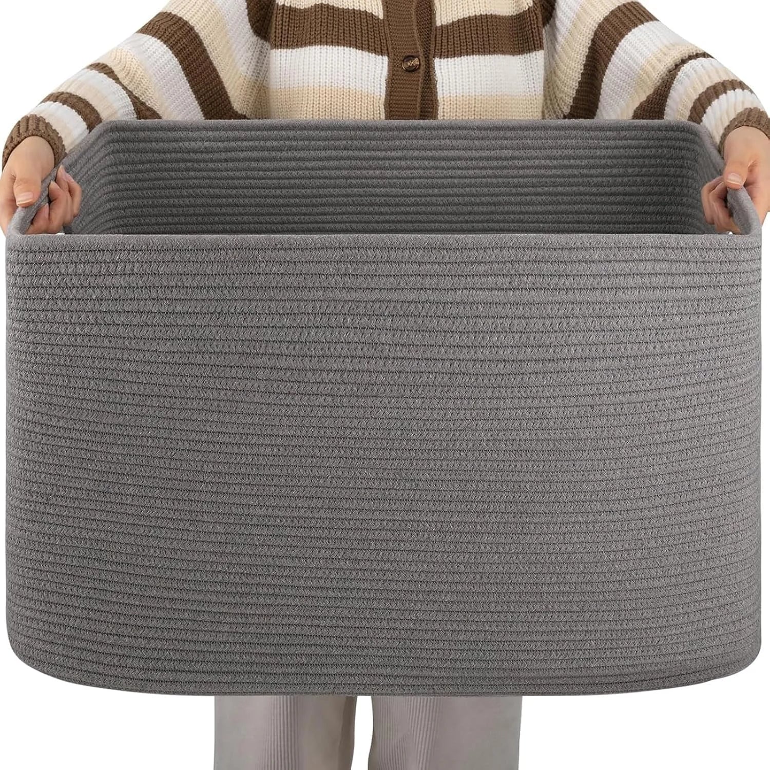Special Large Blanket Basket, Storage Baskets with Handle, Rectangle Woven Cotton Rope Basket, Toy Organizer Bins, 22 x - Image 15