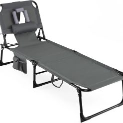 Alternative view of Special Tanning Chair with Face Hole, Folding Beach Lounge Chair with 4-Position Adjustable Backrest, Camping (1