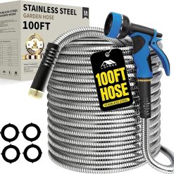 Special 150ft Stainless Steel Garden Hose, No-Kink Leak-Proof Crush Resistant, 10-Function Nozzle for Lawn Care