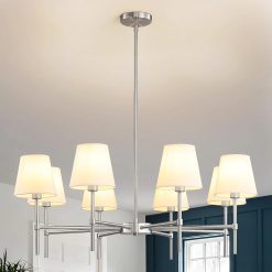 Special Dining Room Chandeliers Light, 5-Light Gold Modern Chandeliers Light Fixtures with White Fabric Shade