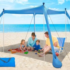 Special Beach Canopy Beach Tent UPF50+ 11×11 FT Easy to Setup Extra Windproof Rope Sun Shelter Beach Shade Canopy with 4