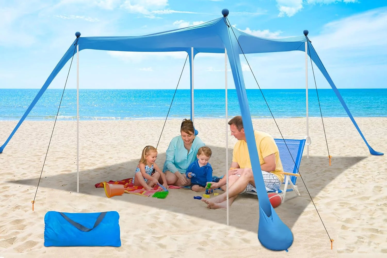 Special Beach Canopy Beach Tent UPF50+ 11×11 FT Easy to Setup Extra Windproof Rope Sun Shelter Beach Shade Canopy with 4