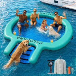 Special CALOBANA Water Hammock with Dog Boat Ramp, Inflatable Round Floating Ring for Adults Pets Heavy Duty Floating Dock