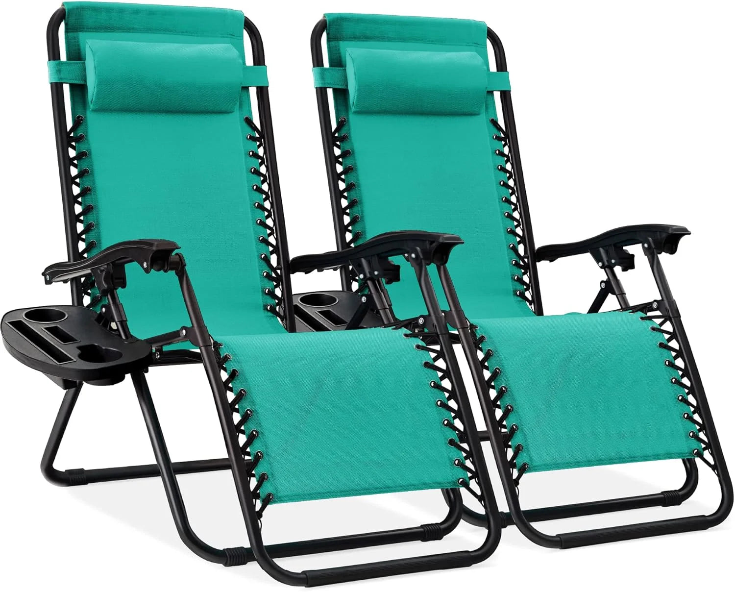 Special Best Choice Products Set of 2 Adjustable Steel Mesh Zero Gravity Lounge Chair Recliners w/Pillows and Cup Holder Trays - Image 32