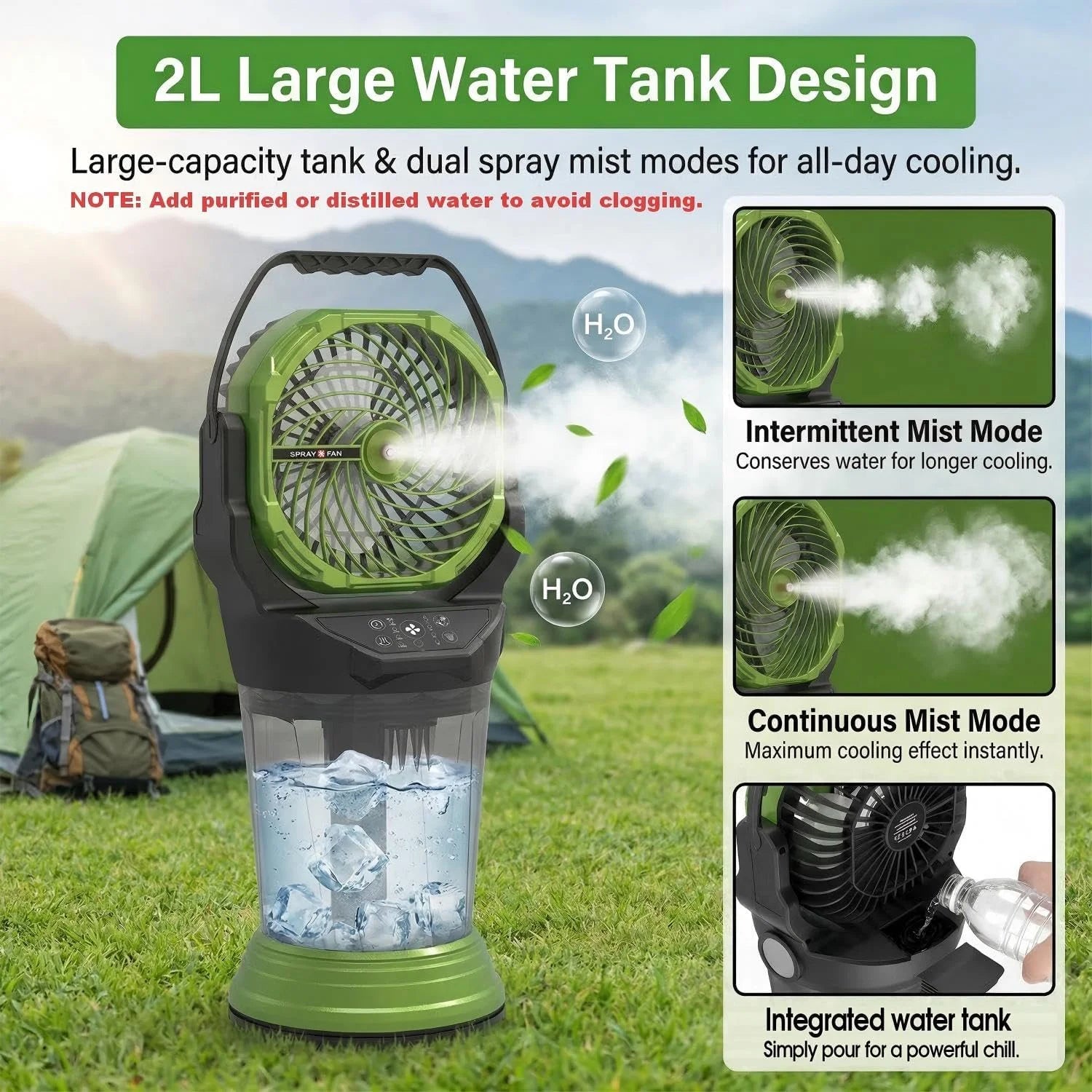 Special Misting Fan with Remote, 2L Water Tank & 2 Spray Modes, 30000mAh Rechargeable Outdoor Cooling Fan - Image 2
