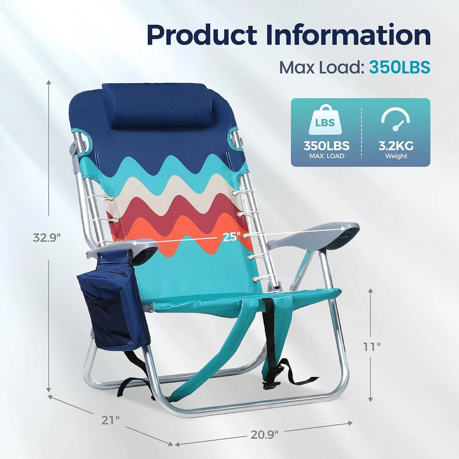 Special PARTY Backpack Beach Chairs 2 Pack Aluminum Lightweight Folding Reclining Beach Chairs, 4 Positions Classic Lay - Image 3