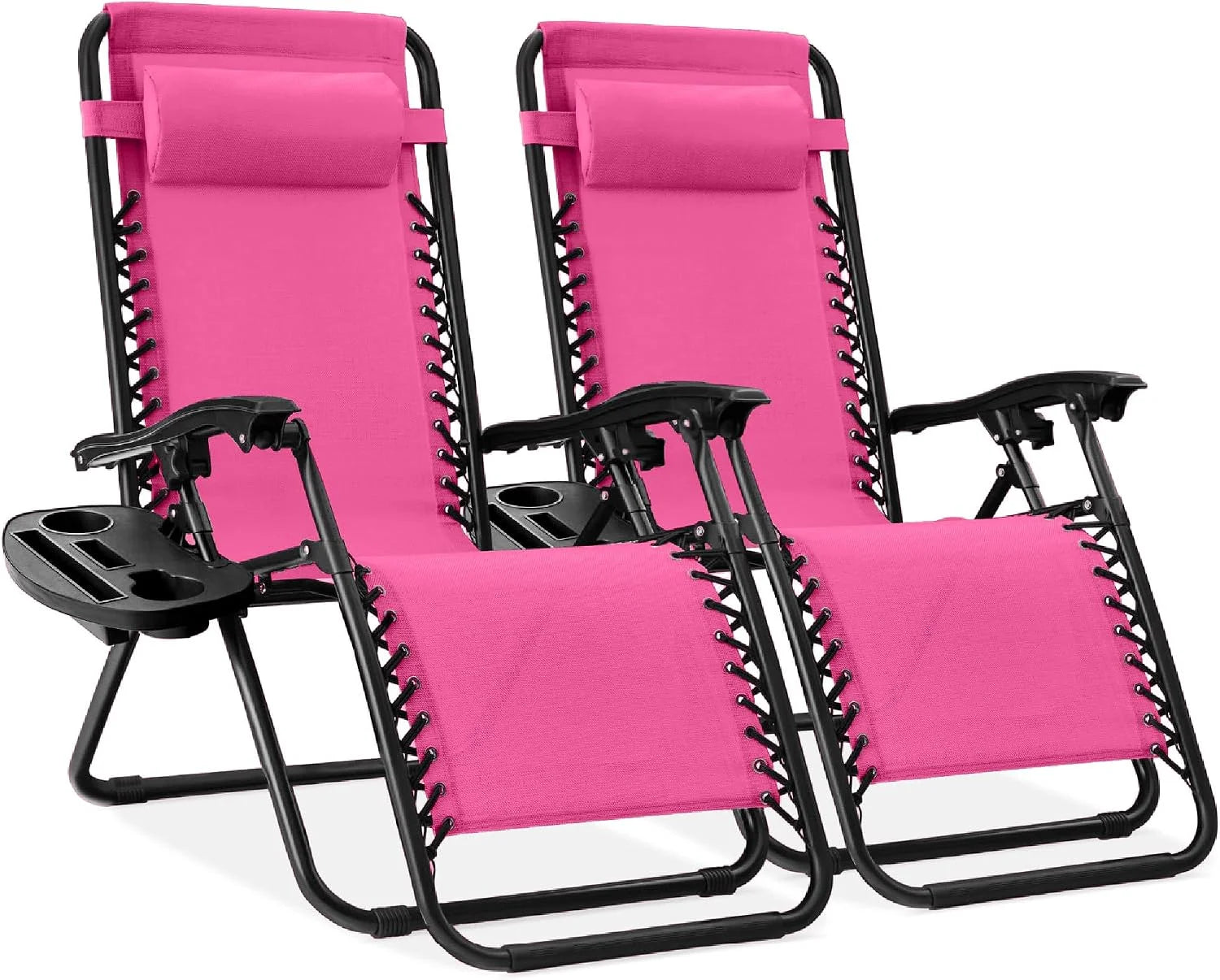Special Best Choice Products Set of 2 Adjustable Steel Mesh Zero Gravity Lounge Chair Recliners w/Pillows and Cup Holder Trays - Image 36