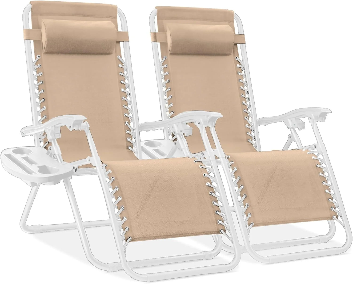 Special Best Choice Products Set of 2 Adjustable Steel Mesh Zero Gravity Lounge Chair Recliners w/Pillows and Cup Holder Trays - Image 48