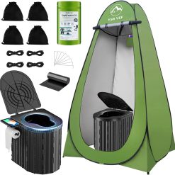 Special Toilet with Pop-Up Privacy Tent and Liquid Waste Gel, Portable Toilet for Camping with Large Tent