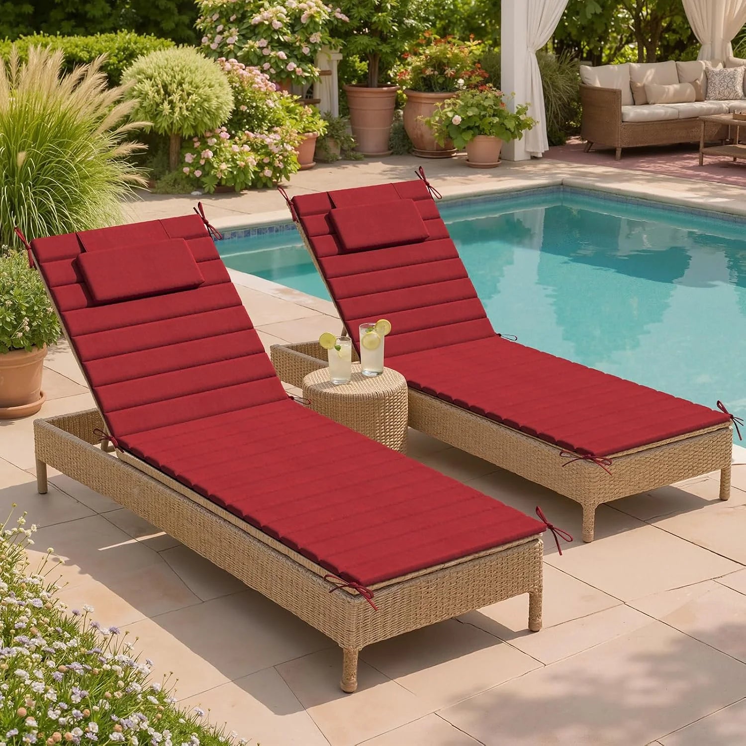Special Crestlive Products Chaise Lounge Cushion Outdoor Set of 2, Foldable Water Resistant Pool Lounge Chair Cushions