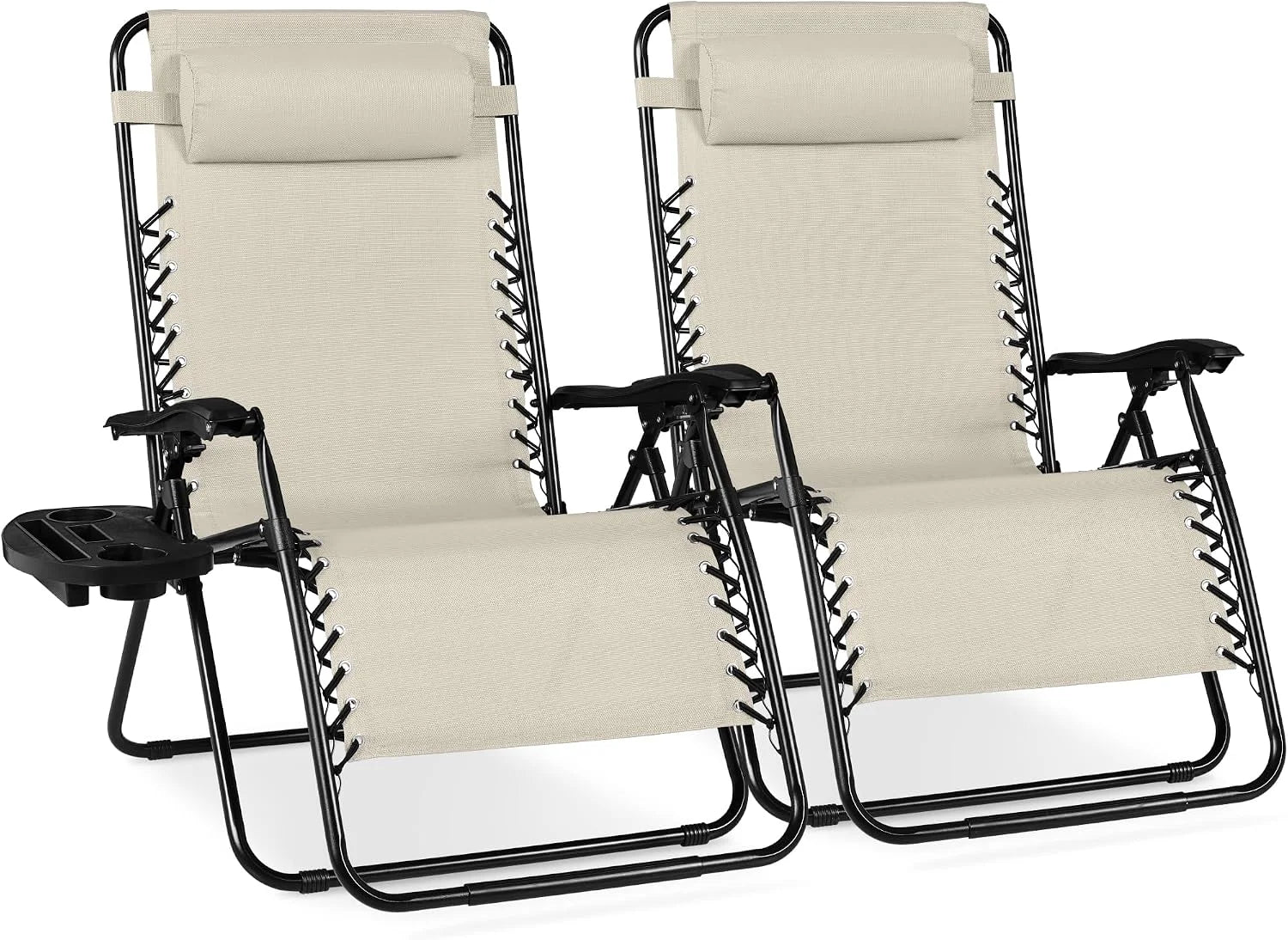 Special Choice Products Set of 2 Adjustable Steel Mesh Zero Gravity Lounge Chair Recliners w/Pillows and Cup Holder Trays - Image 32
