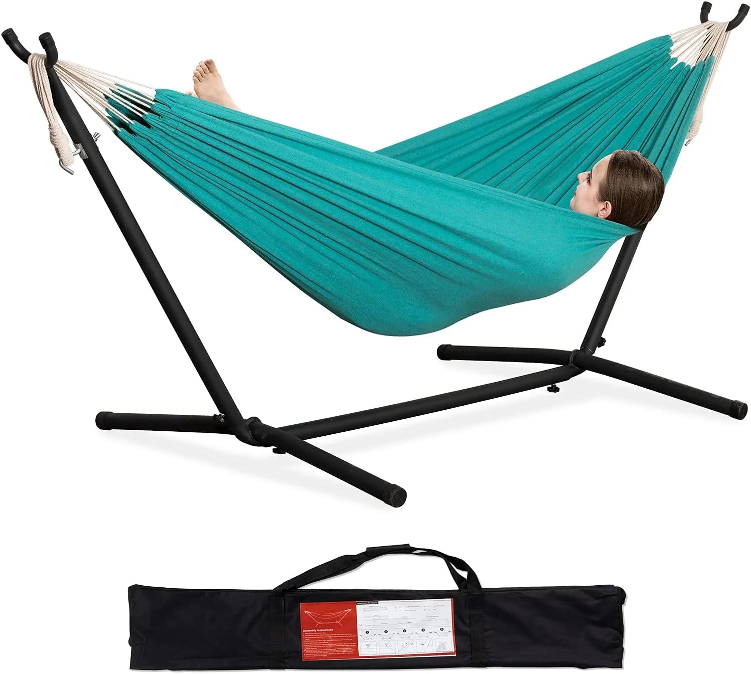 Special Double Hammock with Stand for Outside, Heavy-Duty, Portable (Coffee) - Image 3