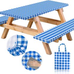 Alternative view of Special Premium Vinyl Fitted Picnic Table Cover with Bench Covers & Bag, Outdoor Waterproof & Windproof Durable Tablecloth with Elastic Edges