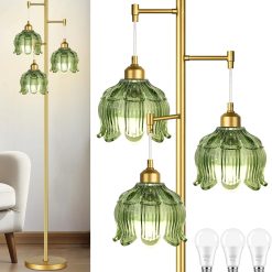 Special ZECOXOL Vintage Floor Lamp for Living Room Bedroom-3 Light Glass Floor Lamp with Three Led Bulb