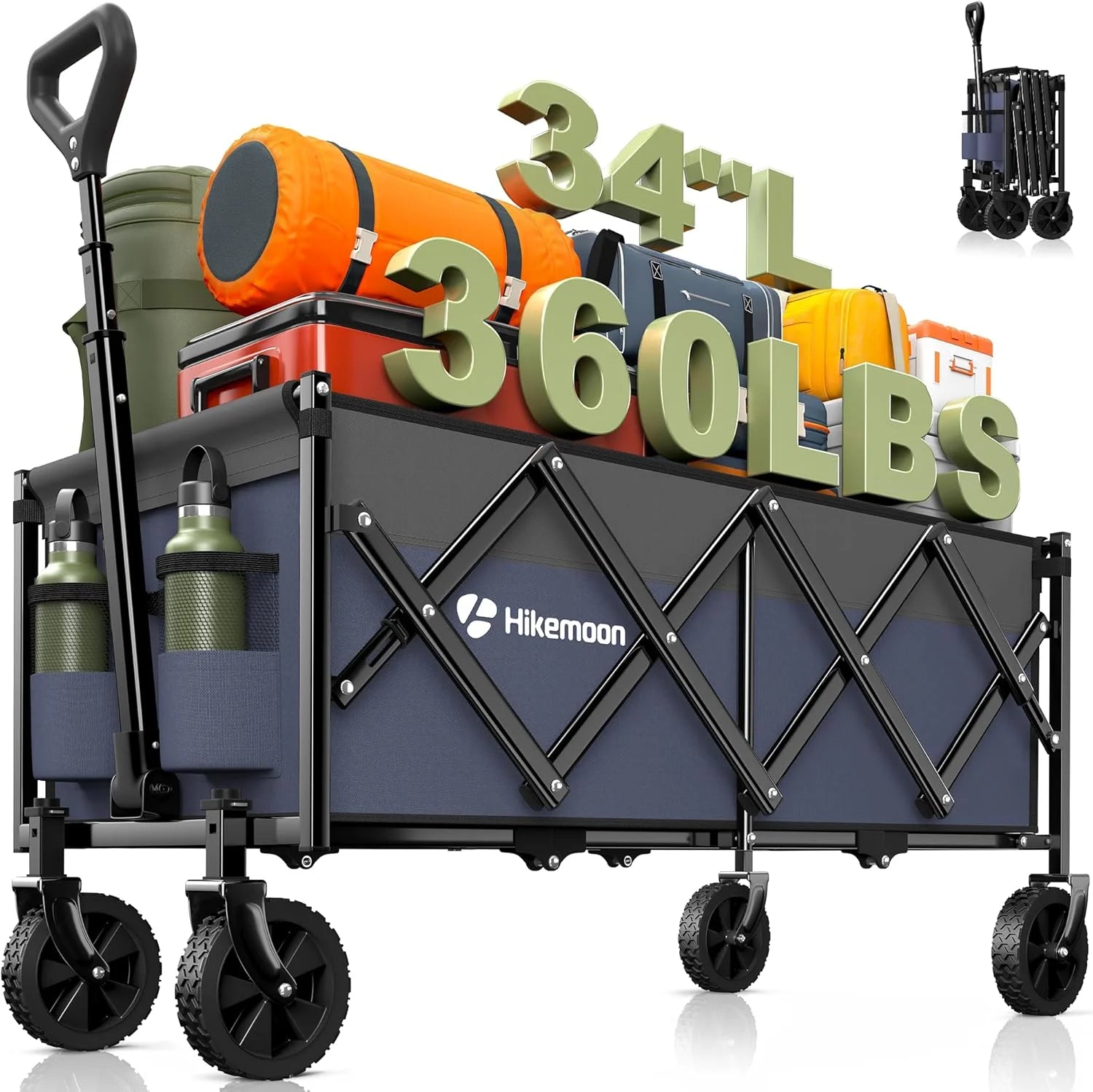 Special 34” Extra Long Folding Portable Wagon Cart, 120L 360LBS Black - Image 7