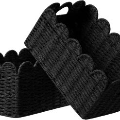 Special 2 Pack Scalloped Edge Basket, Wicker Storage Baskets for Shelves, Hand-woven Rattan Baskets with Built-in Handles