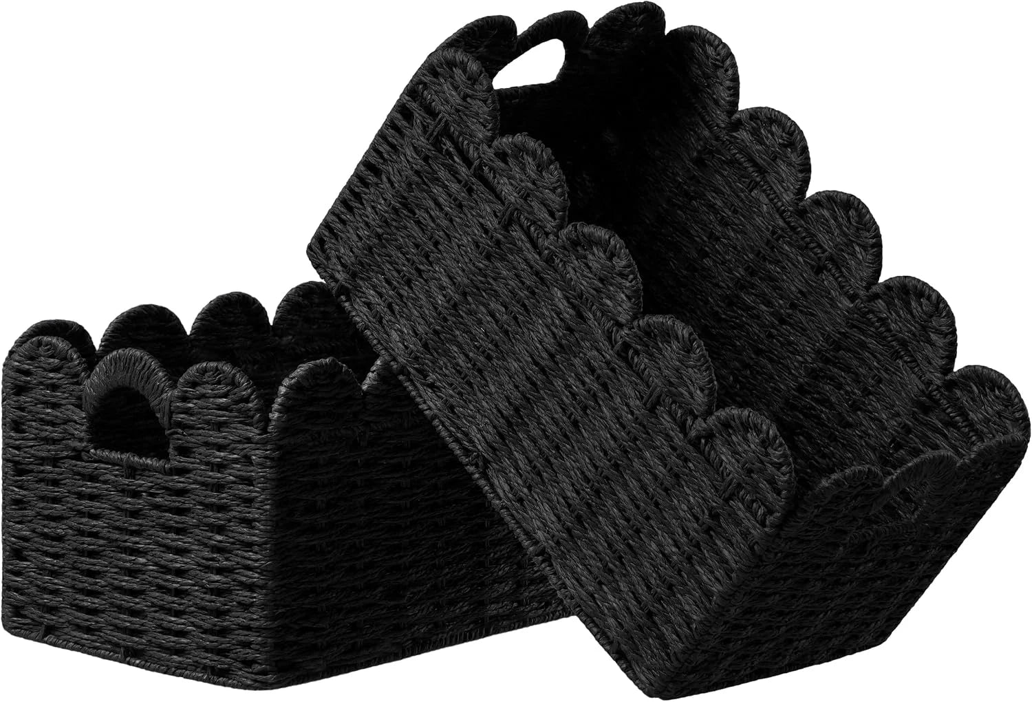Special 2 Pack Scalloped Edge Basket, Wicker Storage Baskets for Shelves, Hand-woven Rattan Baskets with Built-in Handles