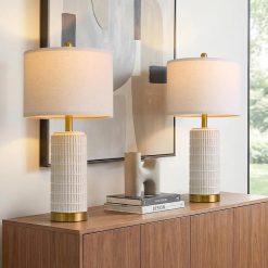 Special PoKat Small Bedside Table Lamps Set of 2 for Bedroom Living Room, 21.5" Modern Ceramic Nightstand Lamps with Gold Base