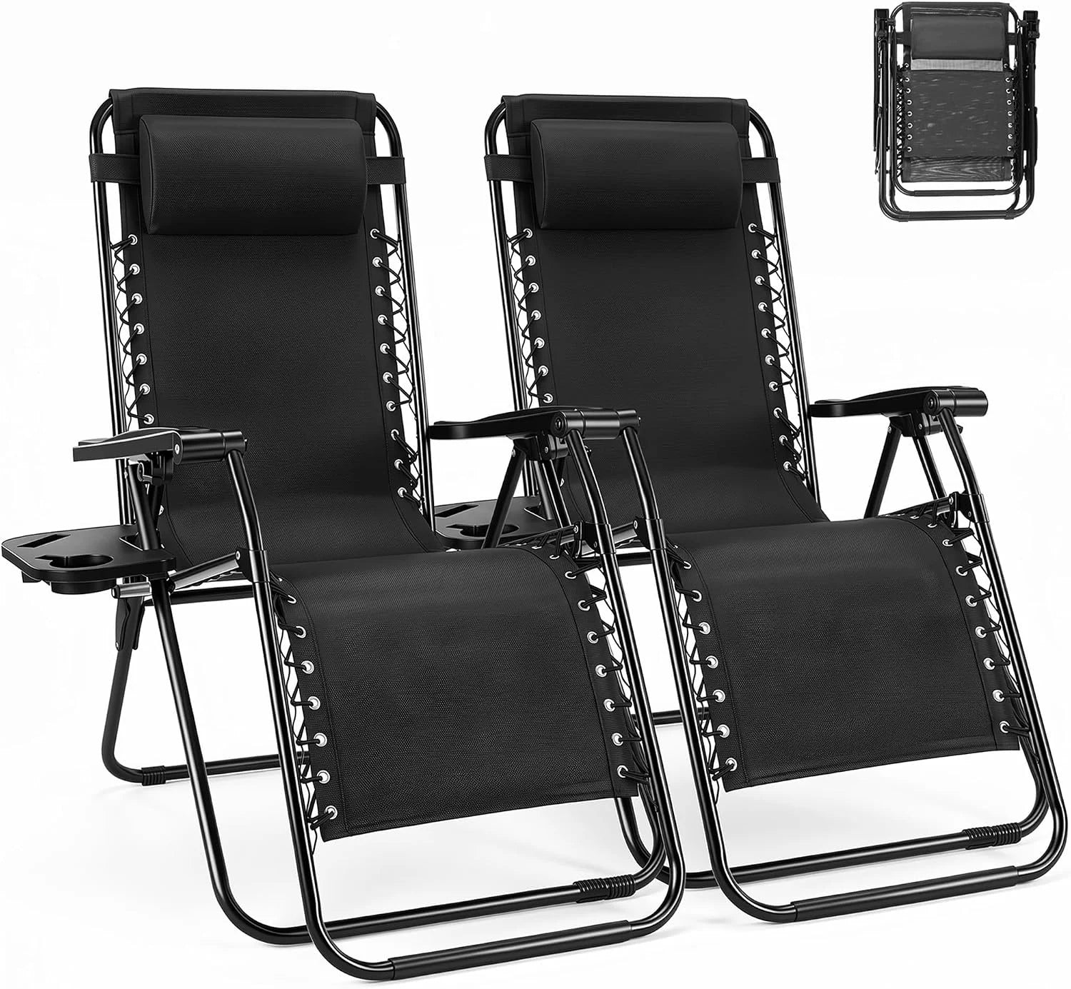 Special Zero Gravity Chairs Set of 2, Lounge Chair Folding Portable Adjustable Camping Reclining Chairs with Adjustable Pollow - Image 3