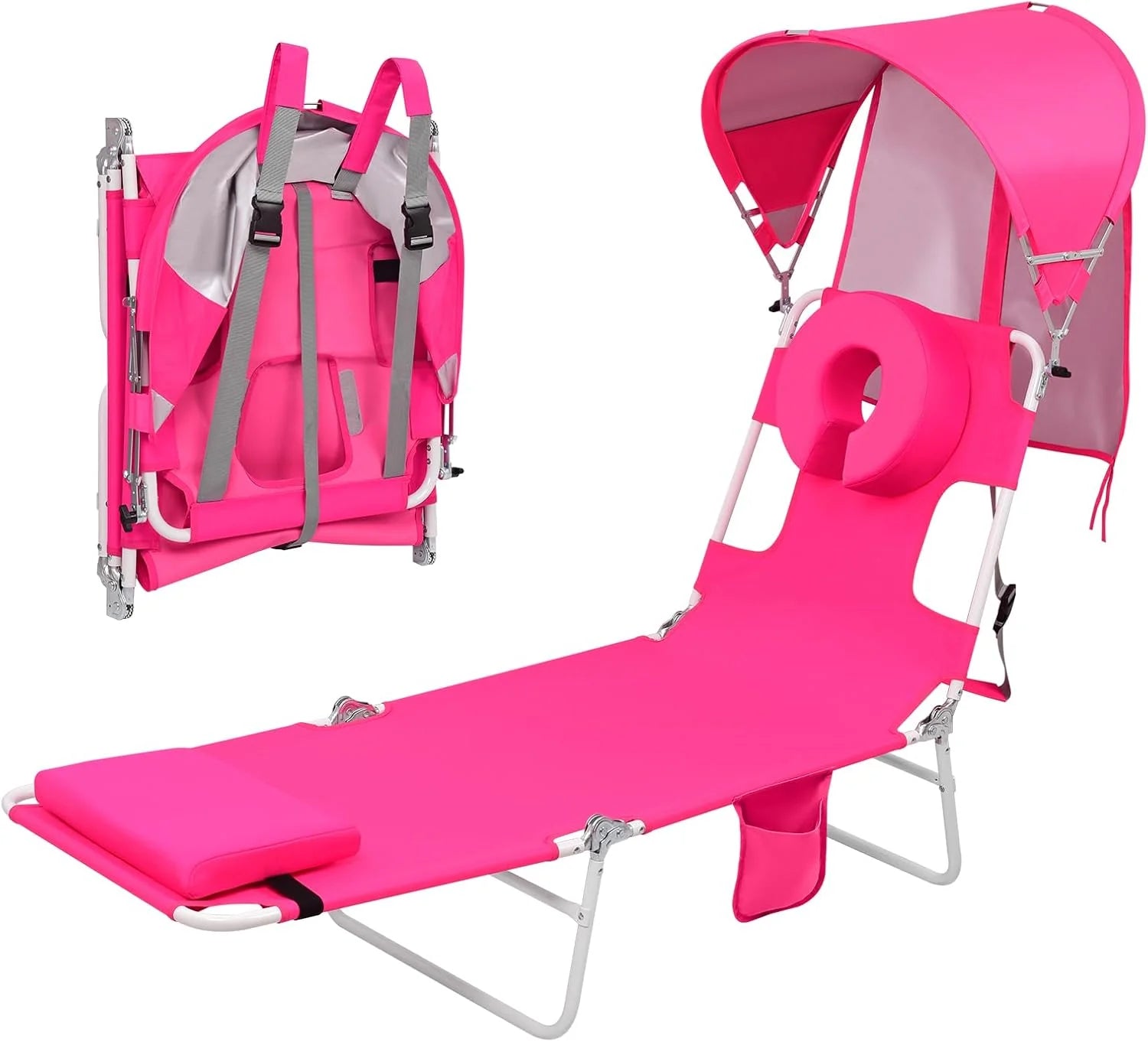 Special Beach Tanning Lounge Chair with Canopy Shade Face Hole Padded Adjustable Washable, 6 Position Layout Chair - Image 7
