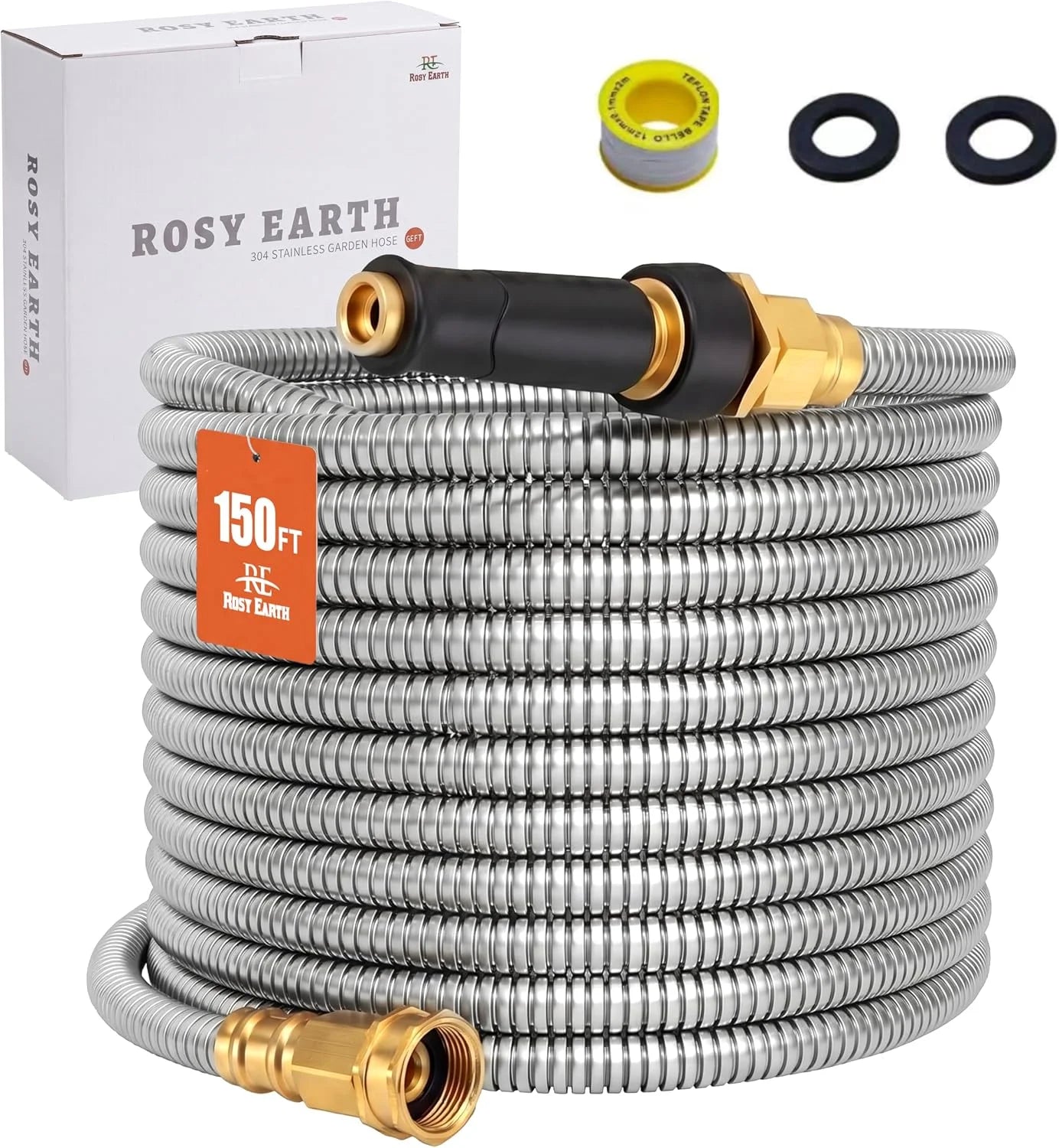 Special Rosy Earth Stainless Steel Garden Hose 100 FT, Heavy Duty Expandable Water Hose