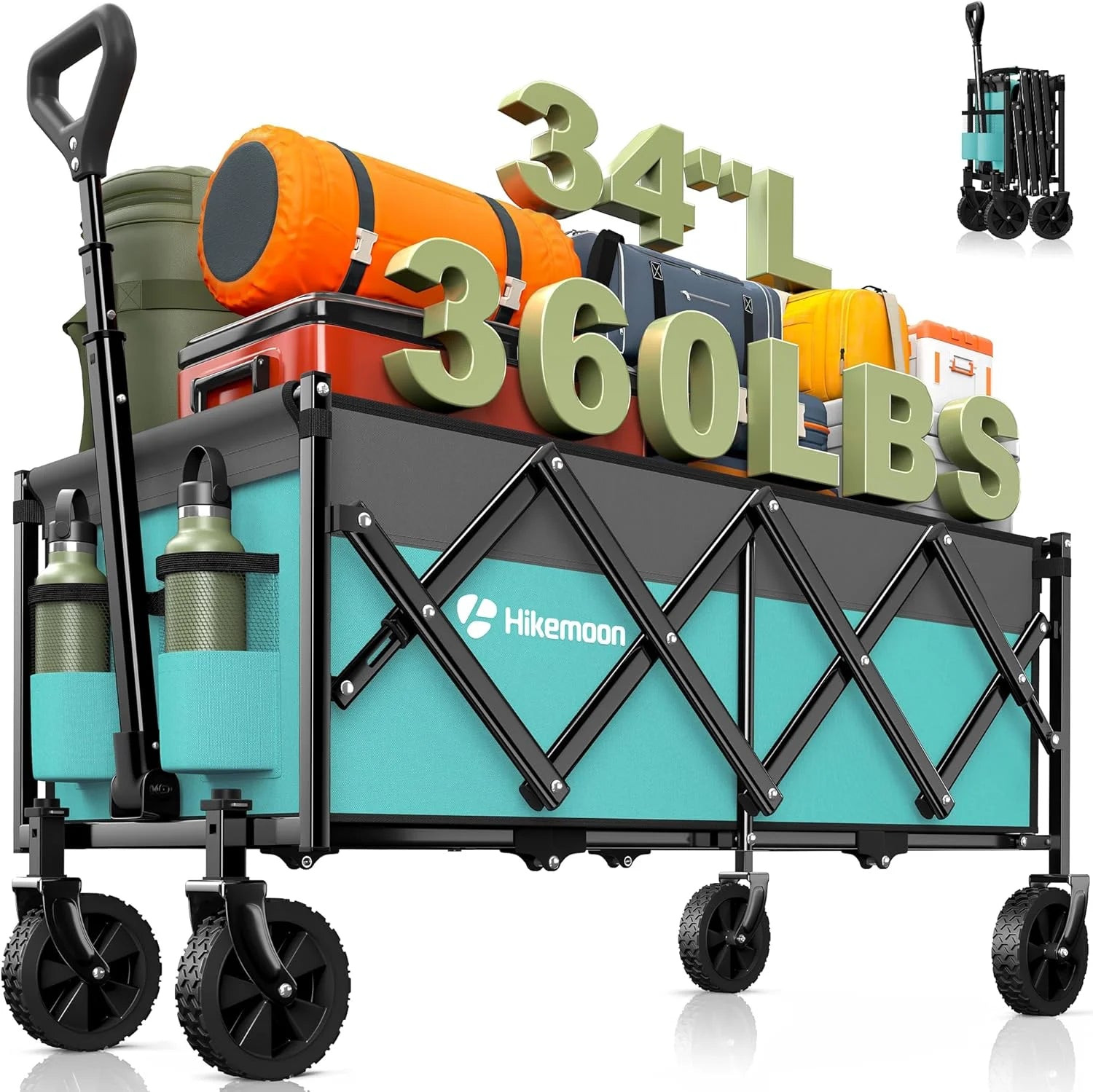 Special 34” Extra Long Folding Portable Wagon Cart, 120L 360LBS Black, Heavy Duty - Image 10