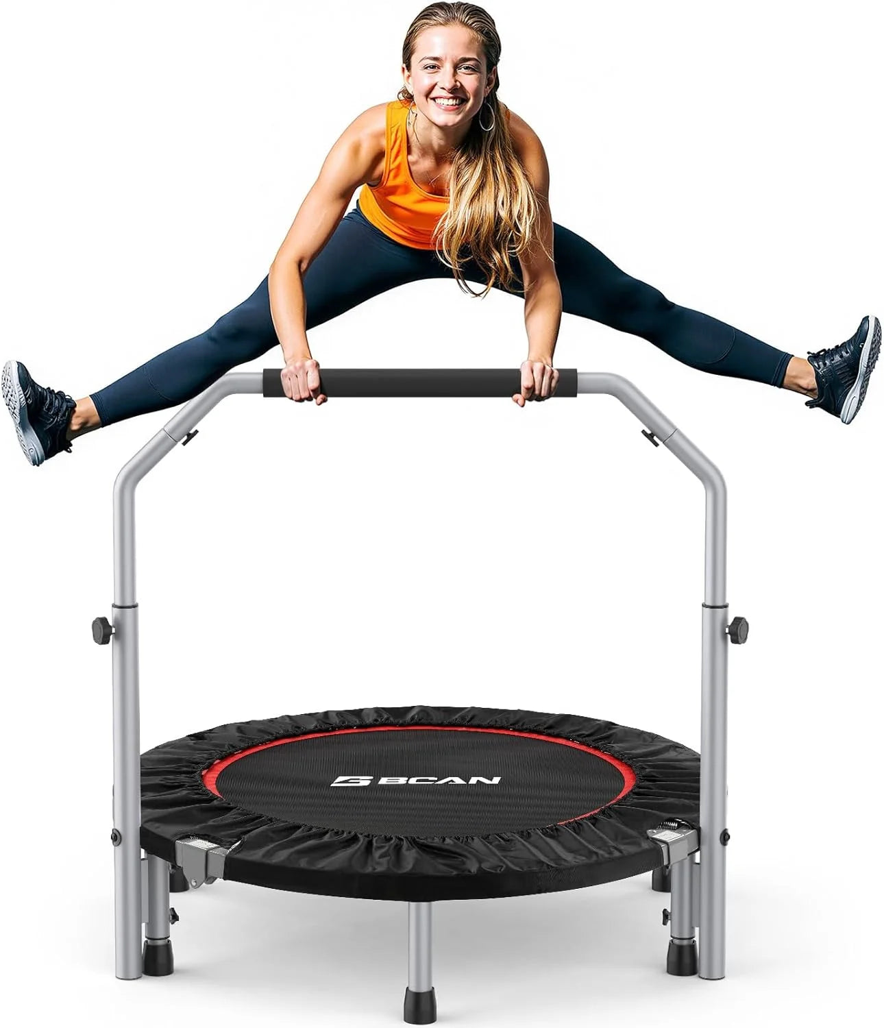 Special BCAN SP2 40/48 Foldable Mini Rebounder Trampoline for Adults, FED Fitness, 330/440 lbs Capacity, Adjustable Foam Handle - Image 3