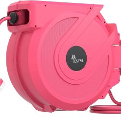 Special Retractable Garden Hose Reel 5/8 in x100 ft, Heavy Duty Wall Mounted Hose Reel with 10- Function Sprayer Nozzle