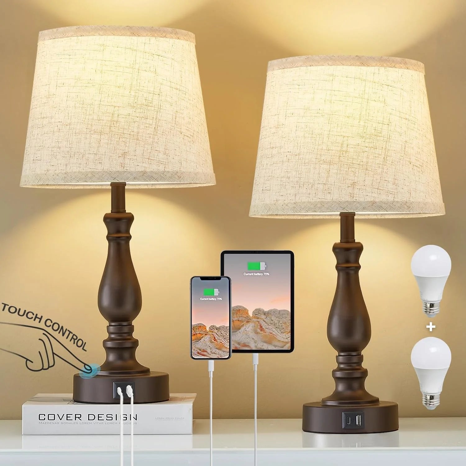 Special Lamps for Bedroom Set of 2, Dimmable, Bulb Included - Image 6