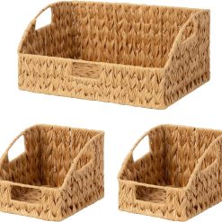 Special Storage Baskets, Waterproof Wicker Basket with Handles, Wicker Storage Baskets for Pantry, Open Front