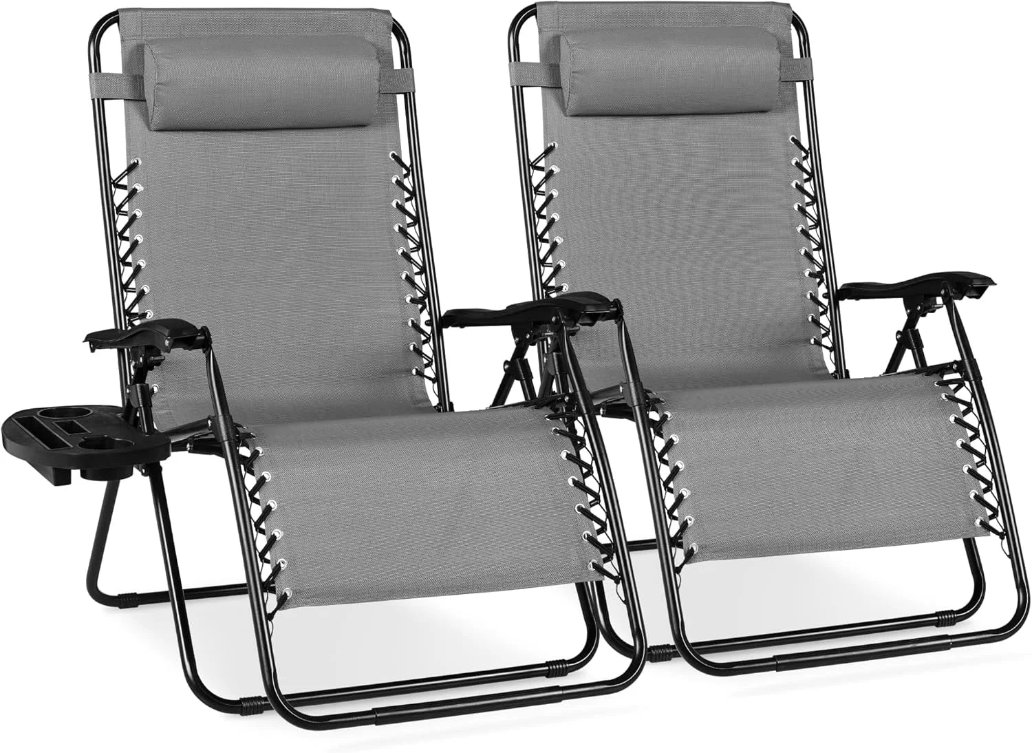 Special Best Choice Products Set of 2 Adjustable Steel Mesh Zero Gravity Lounge Chair Recliners w/Pillows and Cup Holder Trays - Image 30