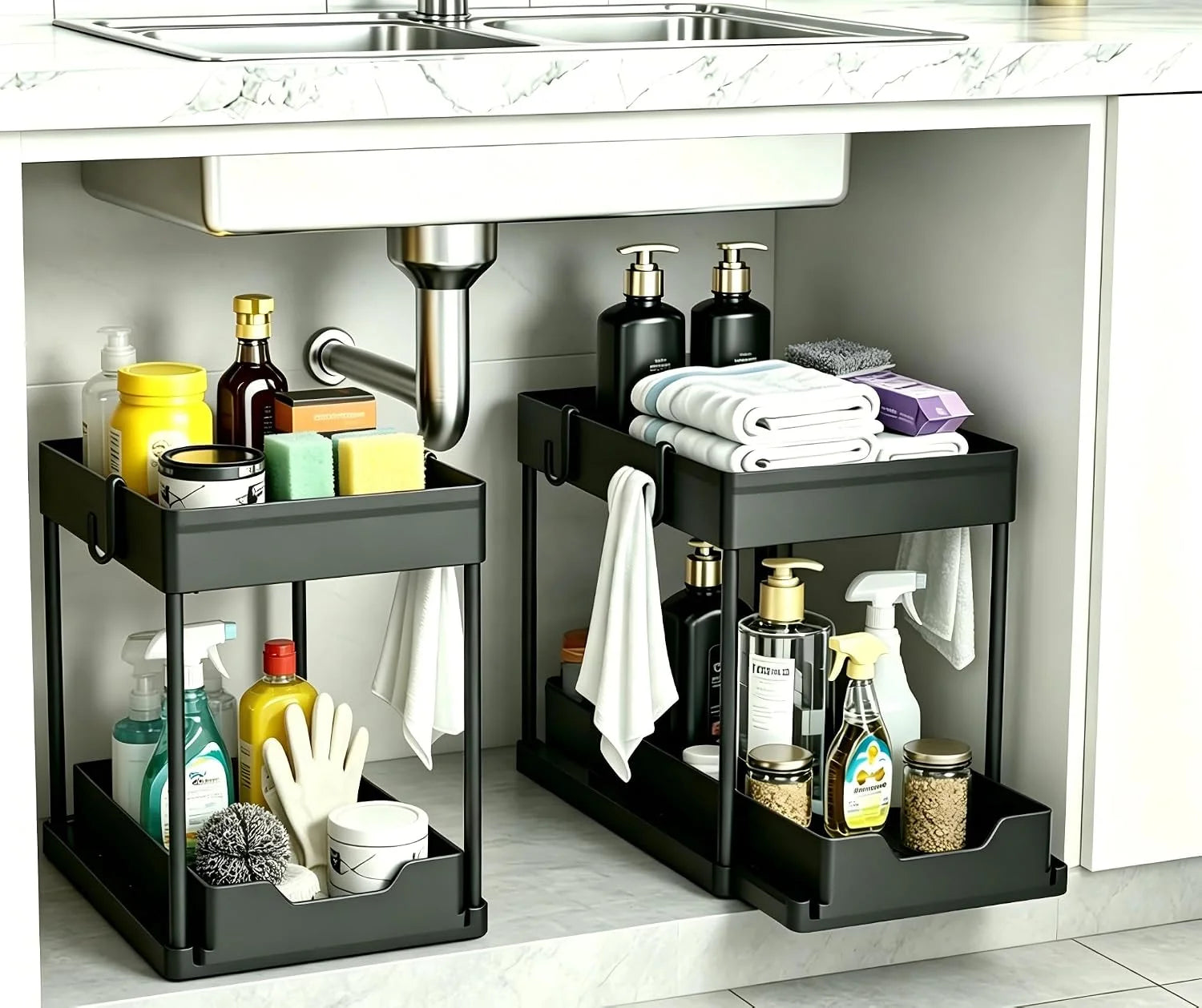 Special Sink Organizer 2 Pack, Bathroom Cabinet Organizer, 2 Tier Sliding Cabinet Basket Organizer Drawer, Baskets - Image 2