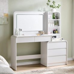 Alternative view of Special Vanity Desk with Mirror and Lights, 50" Modren Makeup Vanity with 35.43 Mirror and 5 Drawers