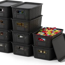 Special Storage Basket with Lids 10 Pack Stackable Storage Bins Containers with Lid, Decorative Storage Boxes
