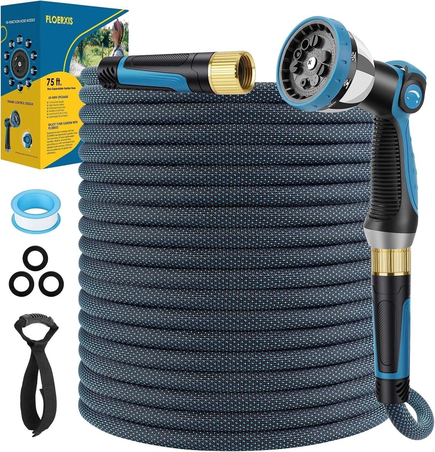 Special Non-Expandable Garden Hose 100 FT, Lightweight Hose with 10 Function Spray Nozzle, 360° Swivel Connectors