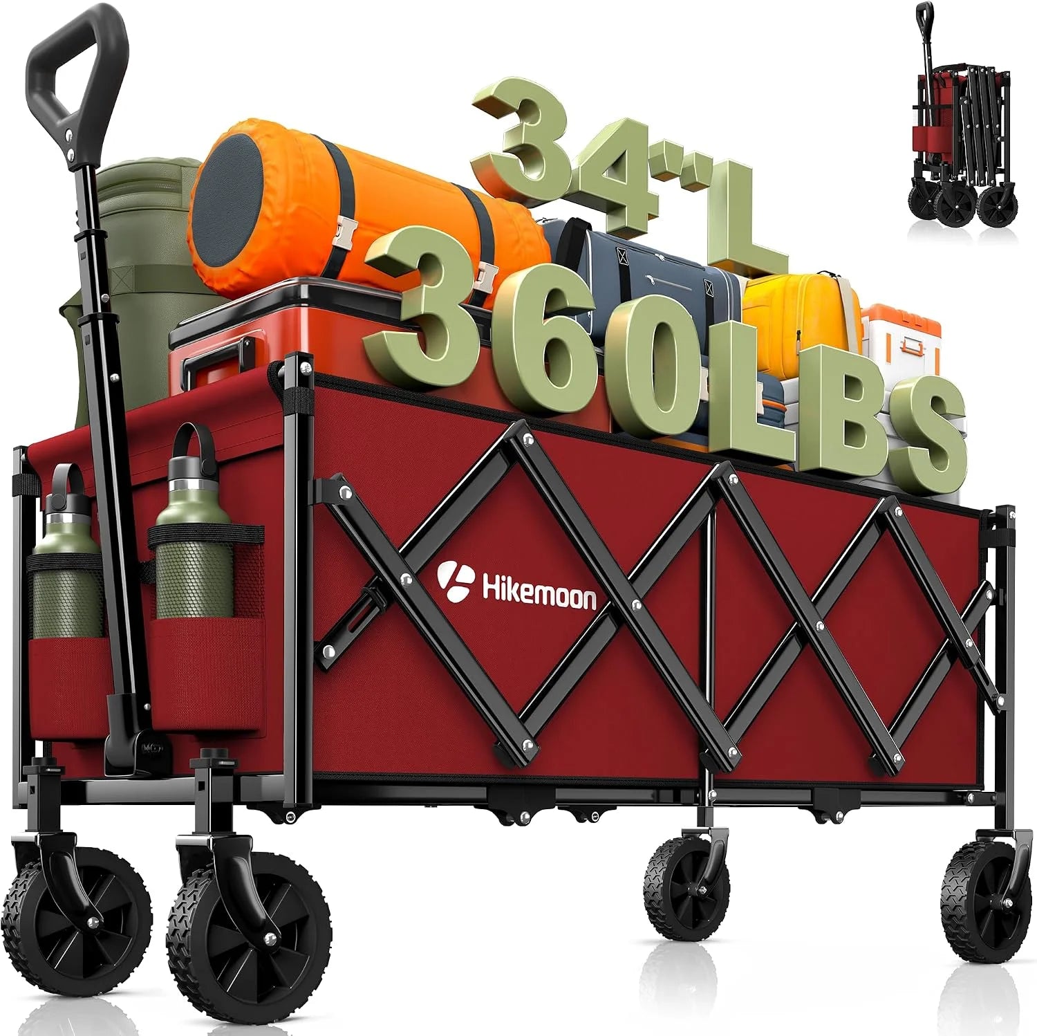 Special 34” Extra Long Folding Portable Wagon Cart, 120L 360LBS Black - Image 6