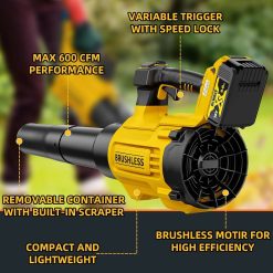 Special 20V Cordless Leaf Blower, Max 600 CFM/125 MPH Turbo Boost Mode Compatible with DeWALT 20V Max Battery, Brushless Motor