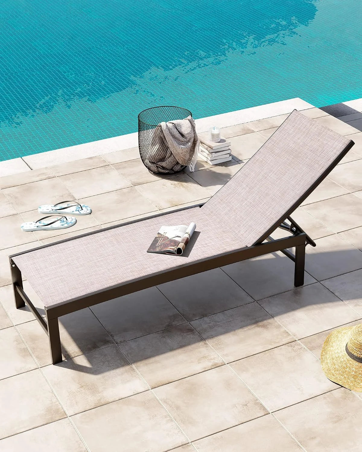 Special Products Lounge Chair Outdoor Set of 2, Metal Pool Chaise Lounge Chairs, Adjustable Five-Position Tanning - Image 6