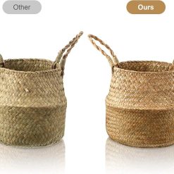 Alternative view of Special Woven Seagrass Belly Basket with Handles, Natural Color, Foldable Rattan Storage Bins for Plant Pot Holder