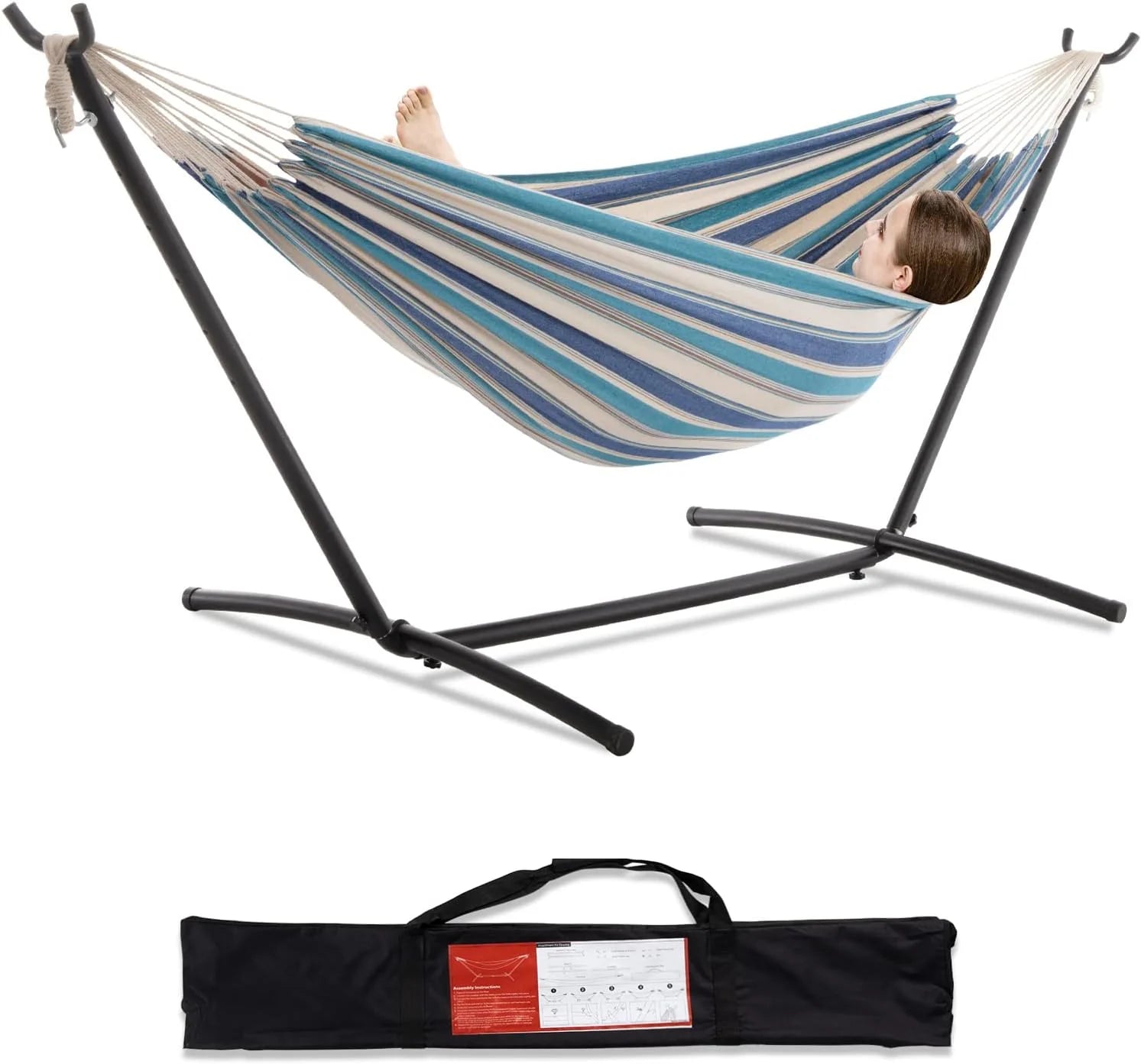 Special Double Hammock with Stand for Outside, Heavy-Duty, Portable (Coffee) - Image 6