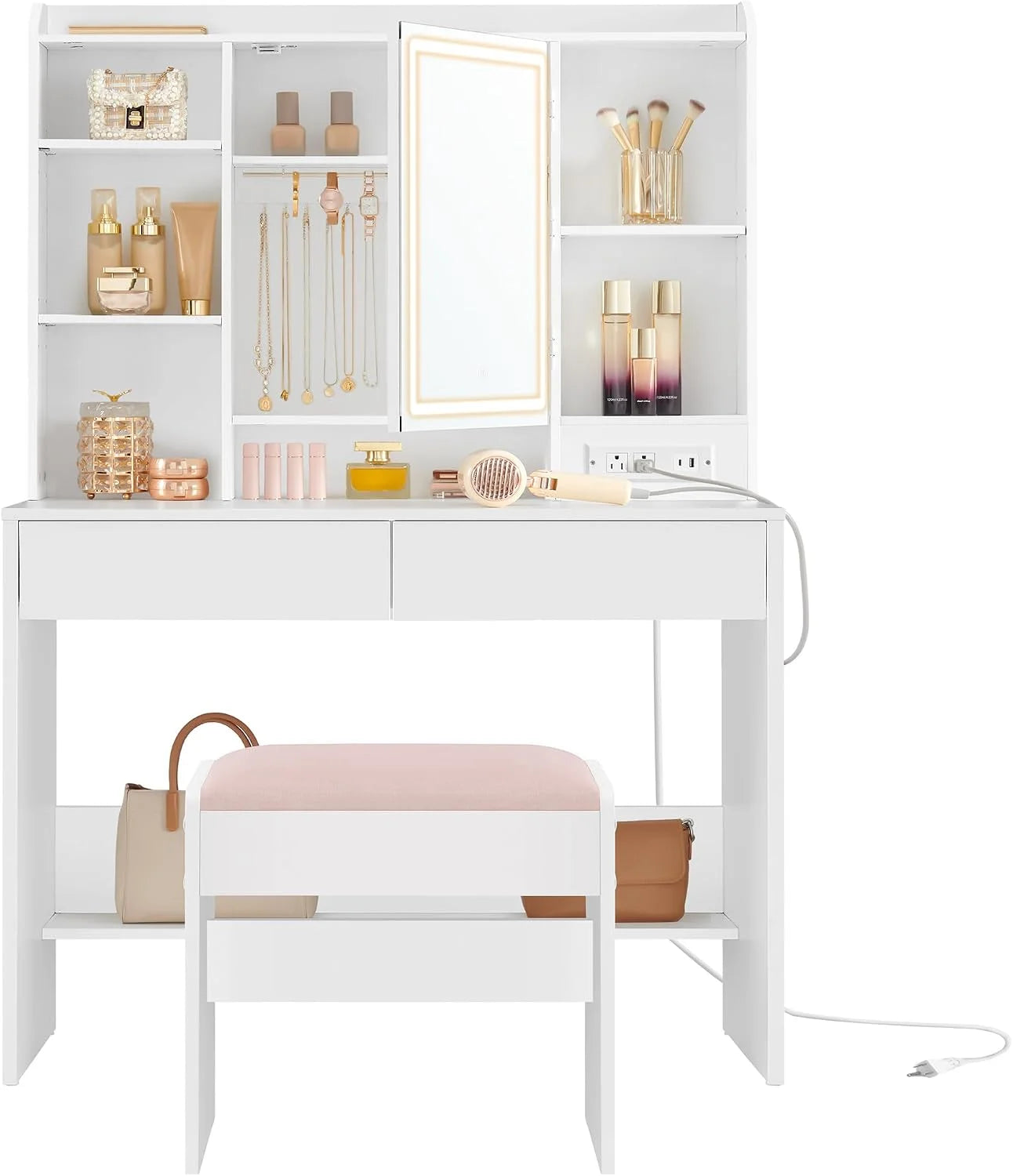 Special VASAGLE KAILYN Collection, Vanity Desk with Mirror and 9 LED Bulbs, Dressing Table with 9 Drawers - Image 10