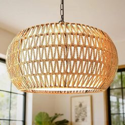 Special Jump 5-Lights Boho Rattan Chandelier for Dining Room, 19 Farmhouse Chandelier Light Fixtures with Fabric Shade