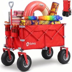 Special Sekey Heavy Duty Beach Wagon with 9 Big Sand-Proof Wheels " 600lb Capacity, 200L Oversized Foldable Cart